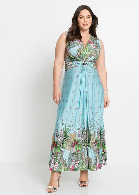 Maxikleid mit dekorativem Knotendetail in blau von vorne (Totalaufnahme) - bonprix