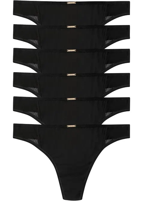 Feel Comfort String Mikrofaser (6er Pack) in schwarz von vorne - bonprix