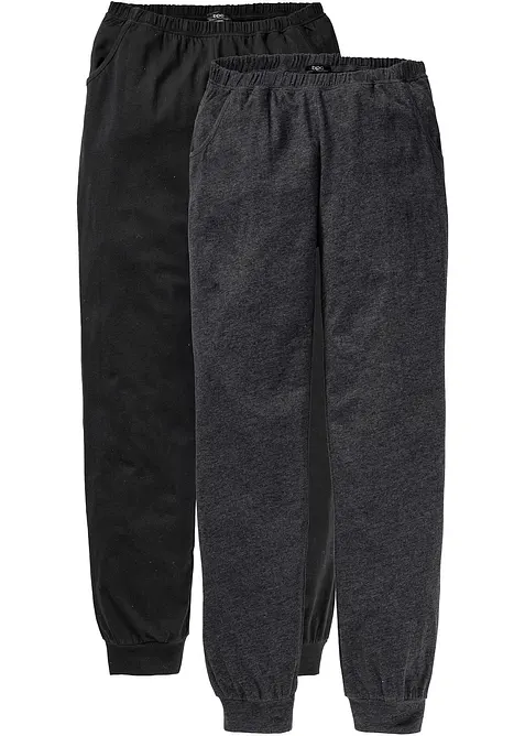 Lange Pyjamahose (2er Pack) in grau von vorne - bonprix