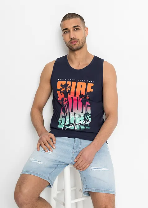 Tanktop in Slim Fit (2er Pack) in blau von vorne (im Anschnitt) - bonprix