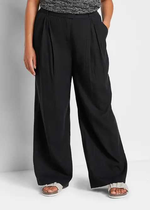 Palazzo-Hose mit Leinen, sehr weit geschnitten in schwarz von vorne - bonprix