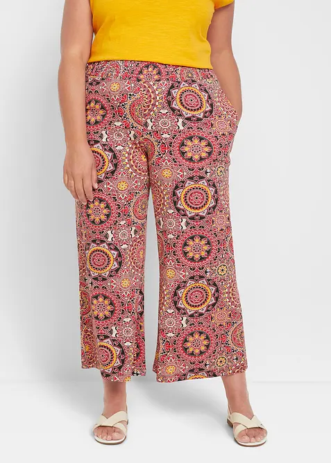 Weite Jersey-Culotte mit breitem Smockbund, 7/8-Länge in schwarz von vorne - bonprix