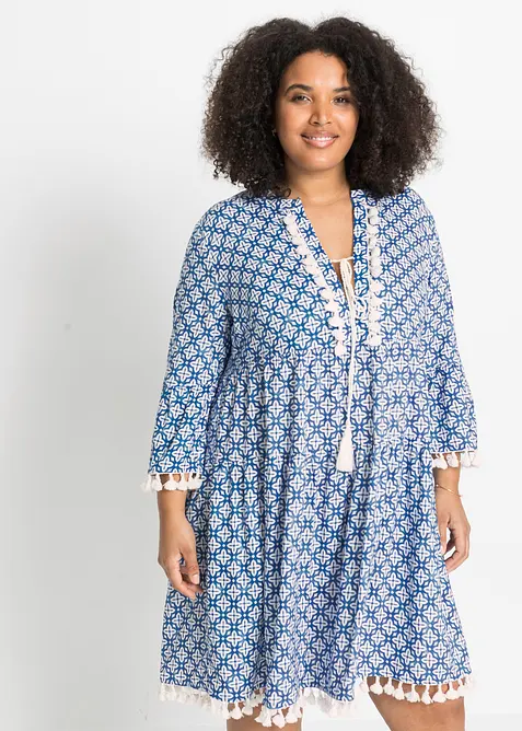 Tunika-Kleid aus softer Viskose in blau von vorne (Totalaufnahme) - bonprix