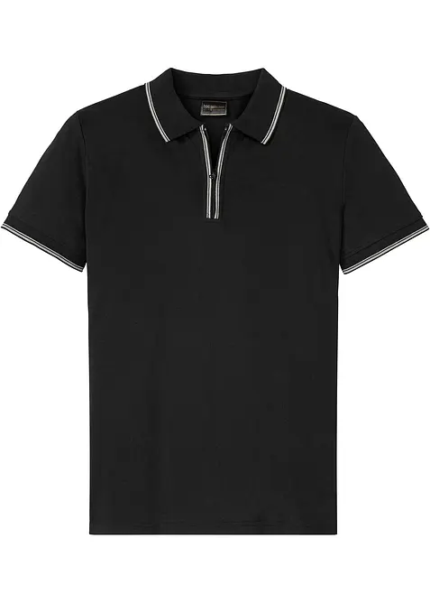 Poloshirt aus robustem Piqué in schwarz von vorne - bonprix