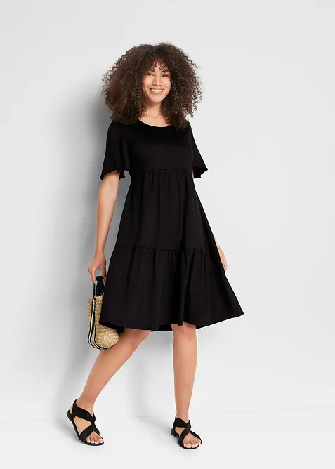 Jerseykleid aus reiner Baumwolle in schwarz im Look von vorne (Totalaufnahme) - bonprix