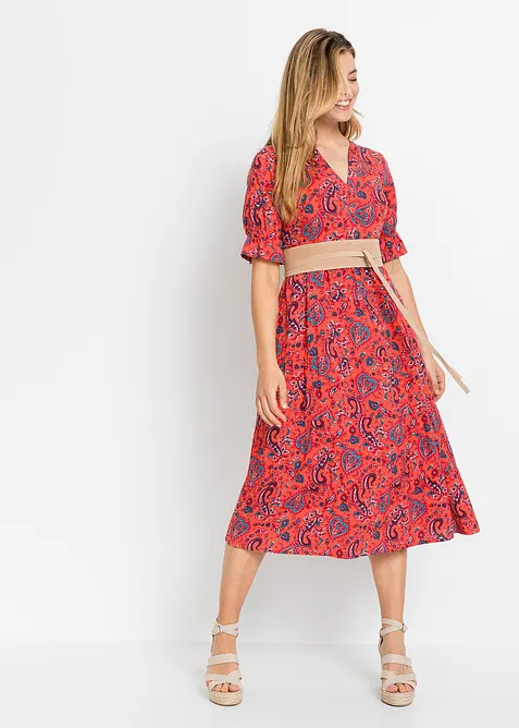 Midikleid aus feiner Viskose in rot im Look von vorne (Totalaufnahme) - bonprix