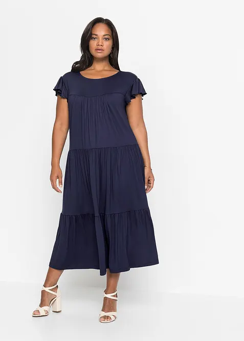 Midikleid aus Viskose-Mix in blau von vorne (Totalaufnahme) - bonprix