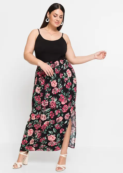 Maxikleid aus fließender Viskose in schwarz von vorne (Totalaufnahme) - bonprix