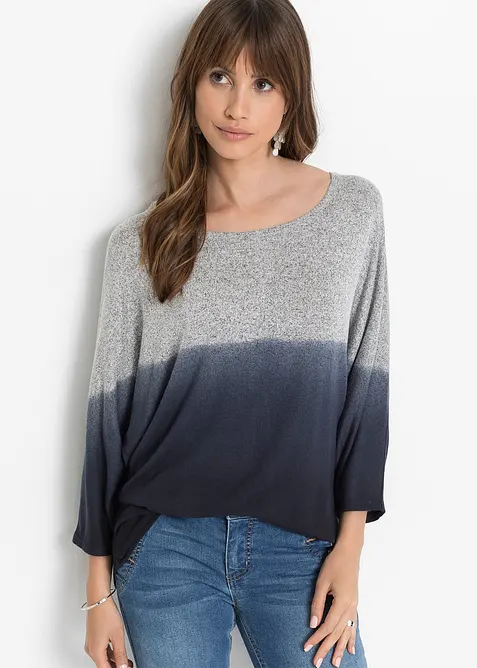 Oversize-Shirt mit Farbverlauf in grau von vorne (im Anschnitt) - bonprix
