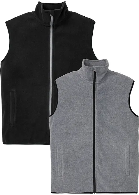 Fleece-Weste (2er Pack) in schwarz von vorne - bonprix