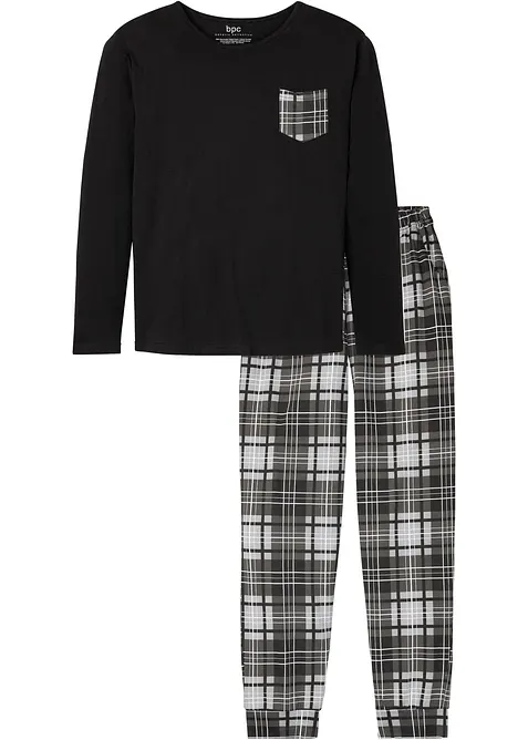 Pyjama aus reiner Baumwolle in schwarz von vorne - bonprix