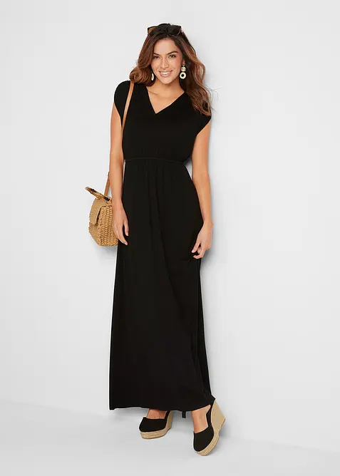 Jersey-Maxikleid aus Viskose-Mix in schwarz im Look von vorne (Totalaufnahme) - bonprix