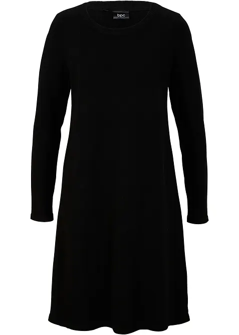 Strickkleid mit recycelter Baumwolle in schwarz von vorne - bonprix