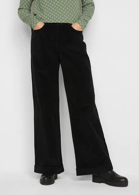 High-Waist-Cordhose aus Baumwoll-Mix in schwarz von vorne - bonprix
