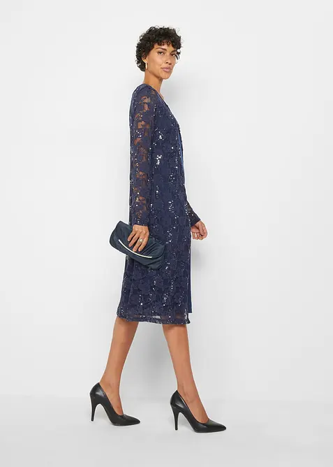 Kleid mit Spitze (2-tlg. Set) in blau im Look von vorne (Totalaufnahme) - bonprix
