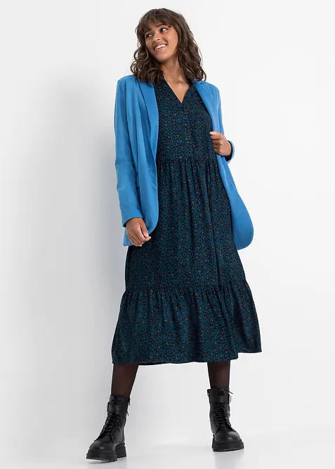 Midikleid aus Viskose in petrol im Look von vorne (Totalaufnahme) - bonprix
