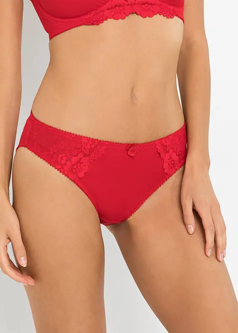 Slip mit zarter Spitze (2er Pack) in rot von vorne - bonprix