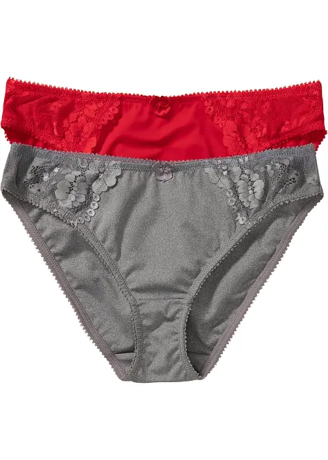 Slip mit zarter Spitze (2er Pack) in rot von vorne - bonprix