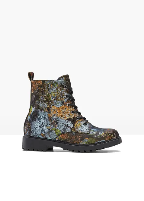 Schnürboots mit floralem Muster in grün von vorne - bonprix