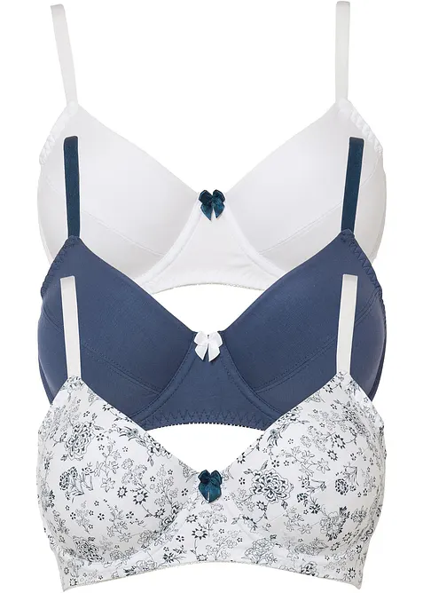 BH mit Bügel mit Baumwolle (3er Pack) in blau von vorne - bonprix