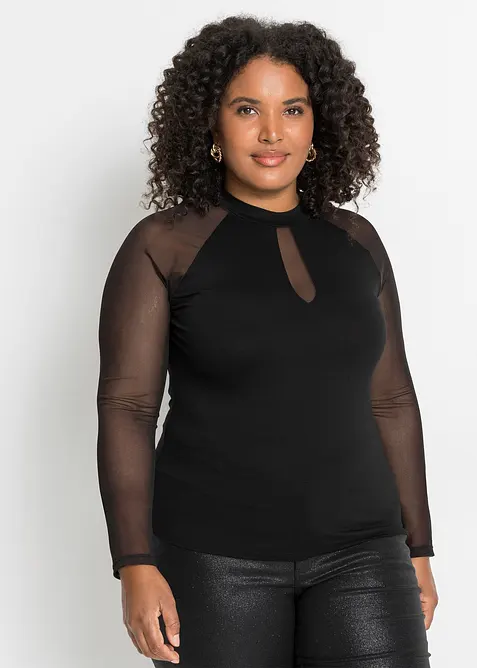 Langarmshirt aus softem Viskose-Mis in schwarz von vorne (im Anschnitt) - bonprix