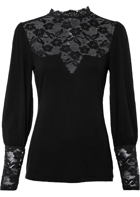 Langarmshirt aus Viskose-Mix in schwarz von vorne - bonprix