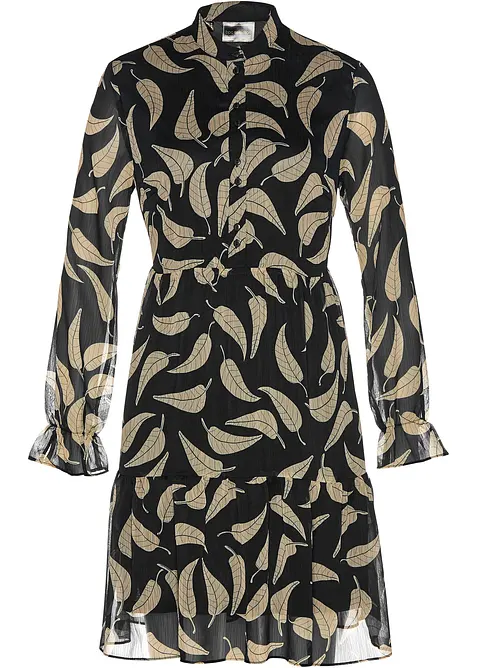 Chiffon Kleid mit Allover-Blätterprint in schwarz von vorne - bonprix