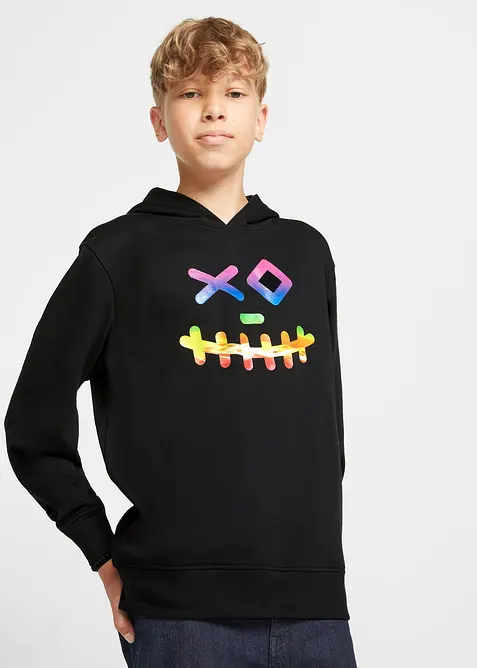 Hoodie aus weichem Baumwoll-Mix in schwarz von vorne (im Anschnitt) - bonprix