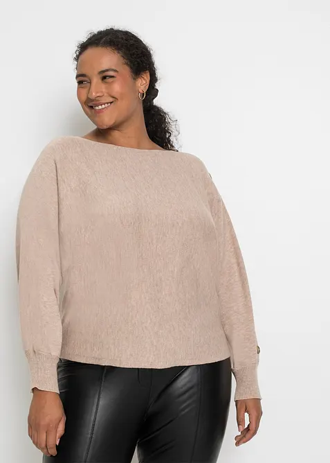 Pullover mit Knopfdetails in beige von vorne (im Anschnitt) - bonprix