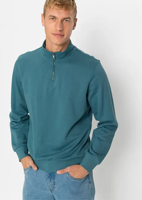 Sweatshirt mit Troyerkragen in petrol von vorne (im Anschnitt) - bonprix