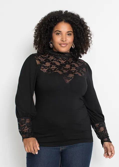 Langarmshirt aus Viskose-Mix in schwarz von vorne (im Anschnitt) - bonprix