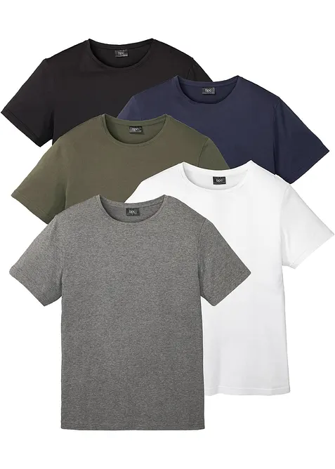 T-Shirt in Regular Fit (5er Pack) in grün von vorne - bonprix