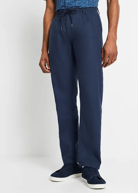 Relaxed Fit Schlupf-Hose aus luftigem Leinen-Mix, Straight in blau von vorne - bonprix