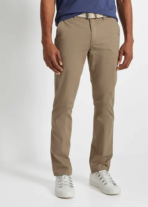 Regular Fit Chinohose mit Dehnbund und Gürtel, Straight in grün von vorne - bonprix