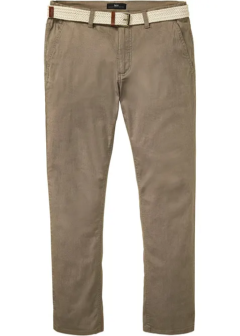 Regular Fit Chinohose mit Dehnbund und Gürtel, Straight in grün von vorne - bonprix
