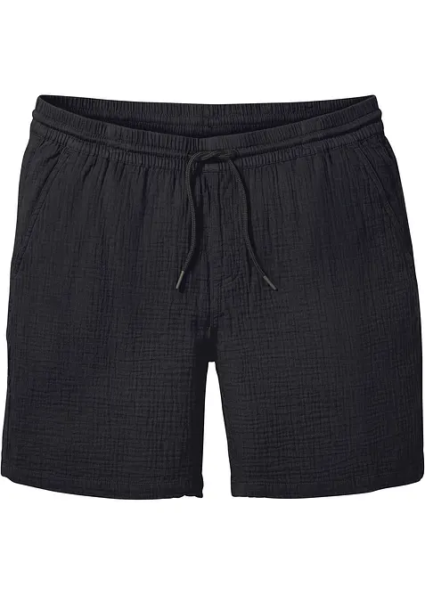 Musselin-Shorts aus reiner Baumwolle, Regular Fit in schwarz von vorne - bonprix