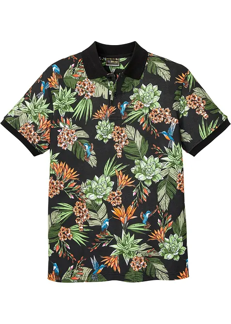 Poloshirt aus robustem Piqué in schwarz von vorne - bonprix