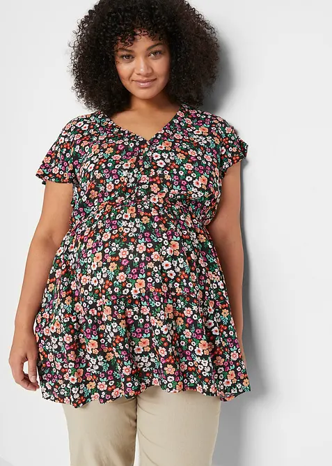 2-in-1 Umstands- und Stillbluse aus fließender Viskose in schwarz von vorne (im Anschnitt) - bonprix