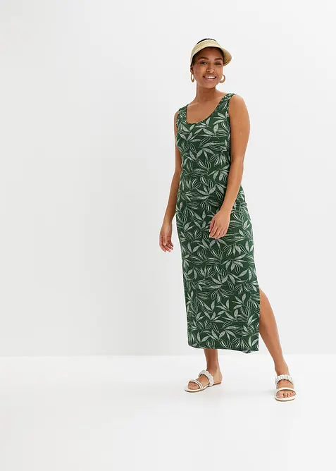 Jersey-Maxikleid aus elastischem Viskose-Mix in grün im Look von vorne (Totalaufnahme) - bonprix