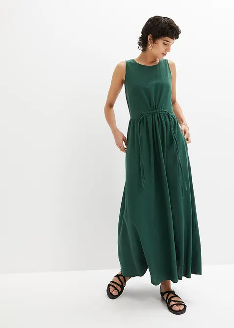 Maxikleid aus luftigem Leinen-Mix in grün im Look von vorne (Totalaufnahme) - bonprix