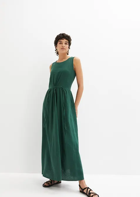 Maxikleid aus luftigem Leinen-Mix in grün von vorne (Totalaufnahme) - bonprix
