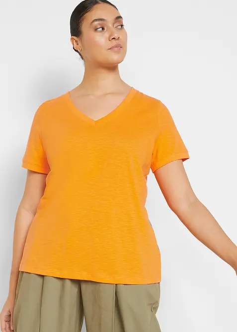 T-Shirt aus reiner Baumwolle in orange von vorne (im Anschnitt) - bonprix