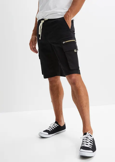 Stretch-Schlupf-Bermuda, Regular Fit in schwarz von vorne - bonprix