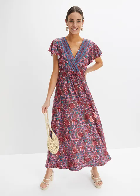 Jersey-Maxikleid mit Bindegürtel in rosa im Look von vorne (Totalaufnahme) - bonprix