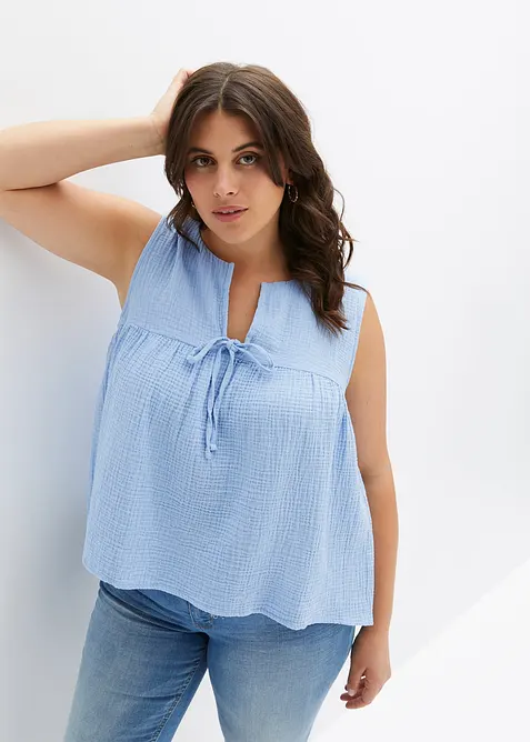 Musselin-Blusentop in blau von vorne (im Anschnitt) - bonprix