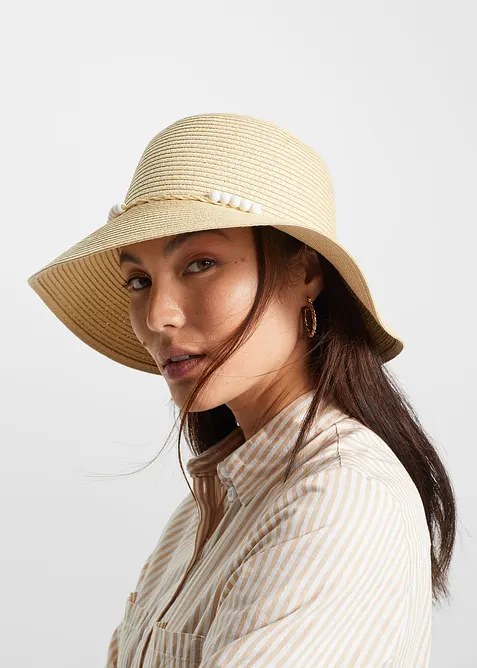Sonnenhut in Strohoptik in beige von vorne (im Anschnitt) - bonprix