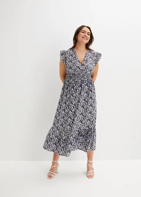 Maxikleid mit Flügelärmeln in blau von vorne (Totalaufnahme) - bonprix