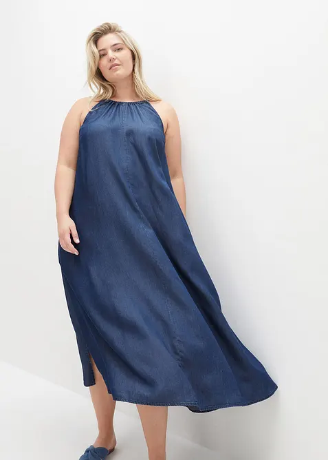 Jeanskleid aus fließendem Lyocell in blau von vorne (Totalaufnahme) - bonprix
