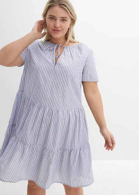 Sommer-Tunika-Kleid aus reiner Baumwolle in blau von vorne (Totalaufnahme) - bonprix