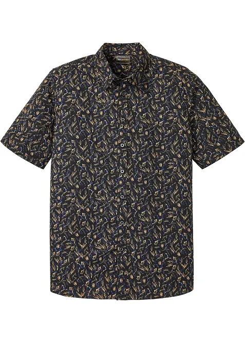 Kurzarmhemd aus Baumwoll-Popeline in Regular Fit in schwarz von vorne - bonprix